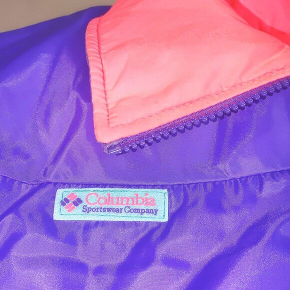 Columbia Down Reversible Puffer Jacket Large Vintage Purple Neon Pink Retro Ski - Picture 3 of 16